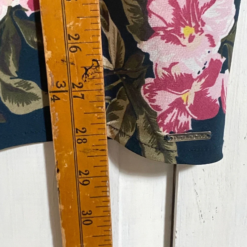 Volcom Floral Midi Skirt Teal Pink Hibiscus Tropical Pencil Skirt Size M - Picture 6 of 9